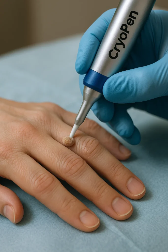 example of cryopen wart removal Belsize Park treatment on a persons finger