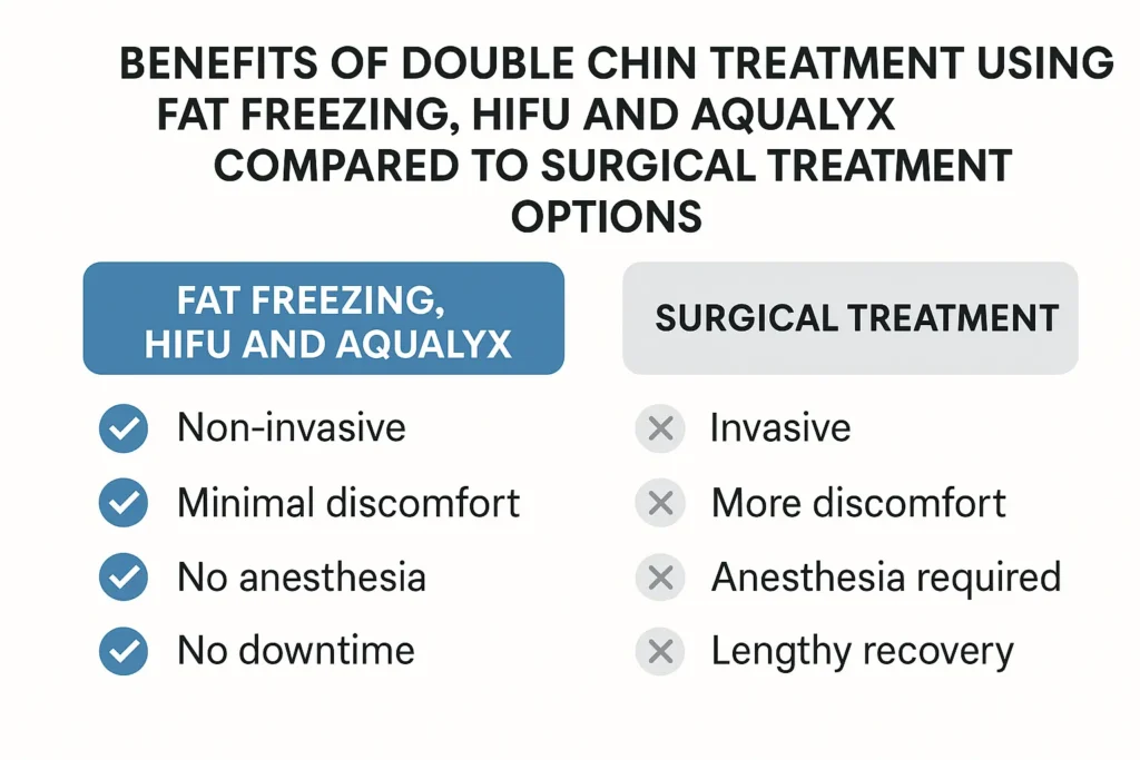 Graphic about the benefits of double chin treatment Belsize Park - from LA LIPO