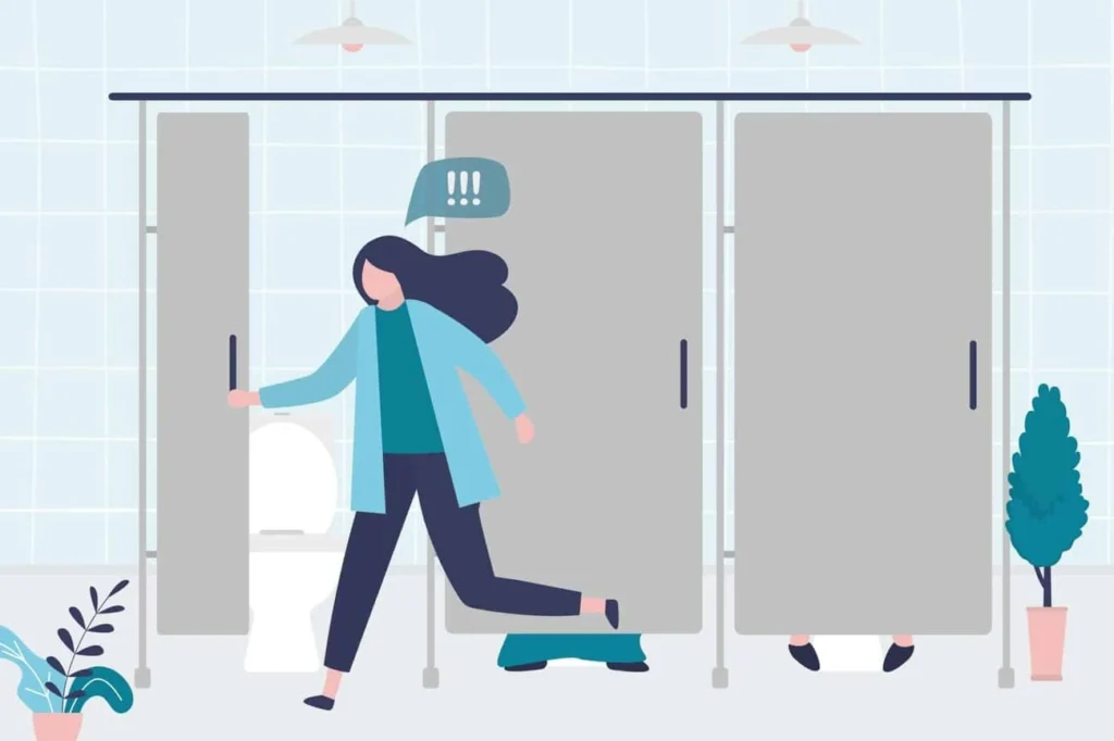 graphic of Urine incontinence Belsize Park woman running to the toilet.