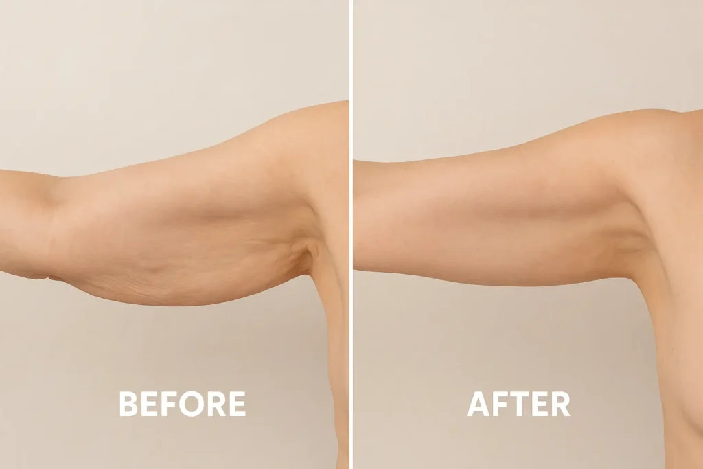 Picture of LA LIPO Belsize Park before and after results of skin tightening treatment on the upper arms.